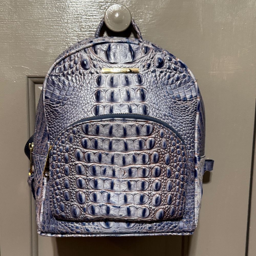 Brahmin Crocodile-Embossed Blue Backpack